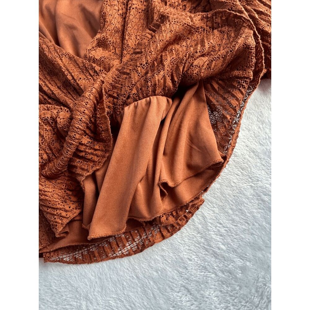 Juniors Lacy Faux Wrap Brown Shirt Size Small, Romantic, Flowy, BOHO - Picture 2 of 5